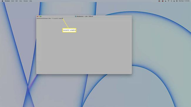 Ota Csrutil käyttöön Macin terminaalissa.