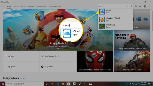 Microsoft Store, jossa iCloud-hakutulos on korostettuna