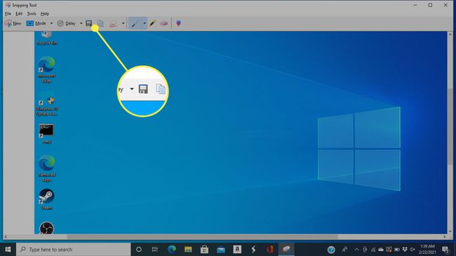 Tallenna-painike Windows 10 Snipping Toolissa