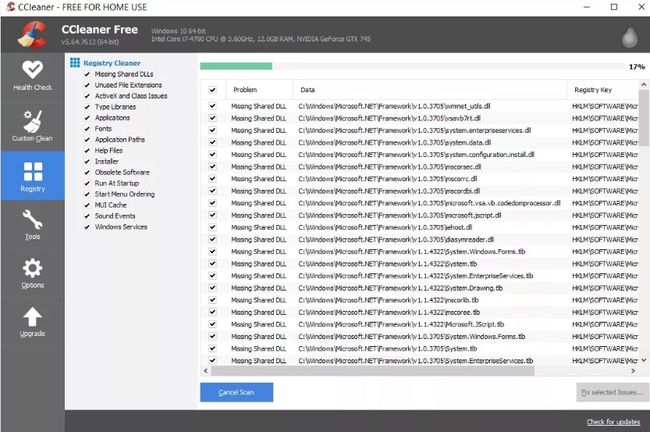 CCleaner ilmainen Windowsin rekisterinpuhdistaja