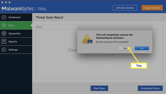 Poista Malwarebytes-vahvistuskehote, jossa on merkintä Kyllä
