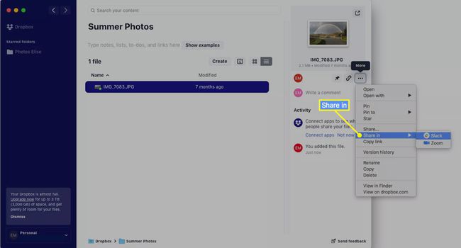 Jaa Dropbox-tiedostoja Slackin tai Zoomin kautta