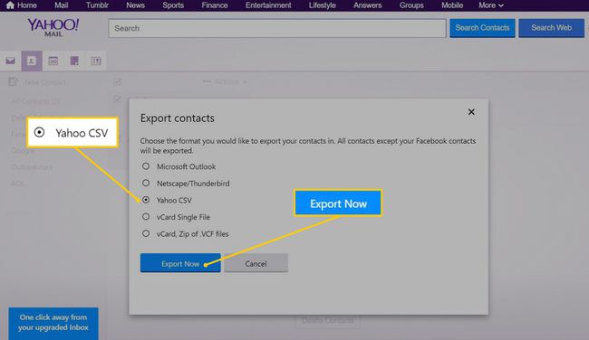 Yahoo CSV, Vie nyt -painikkeet Yahoo Mailissa