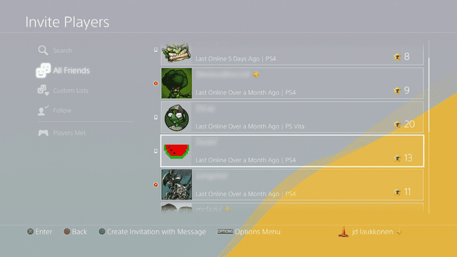 Kuvakaappaus PS4-ystävistä.