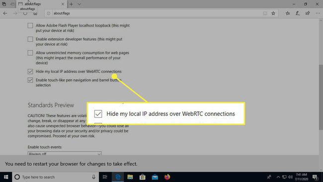 Vaihtoehto "Piilota paikallinen IP-osoitteeni WebRTC-yhteyksien kautta"