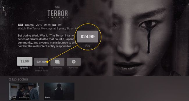 TV-sarjasivu Apple TV:ssä, jossa Osta Season Pass -painike on korostettuna