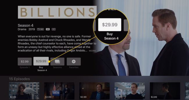 TV-ohjelmasivu avautuu iTunesissa, ja Osta kausi -painike on korostettuna