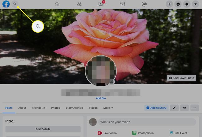 Facebook-profiilisivu hakukuvakkeella korostettuna