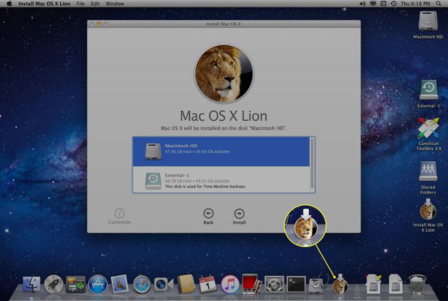 Lion-asennuskuvake Mac Dockissa