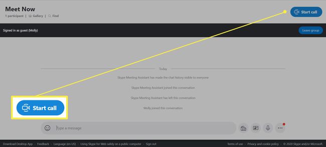 Aloita Skype Meet Now -puhelu.