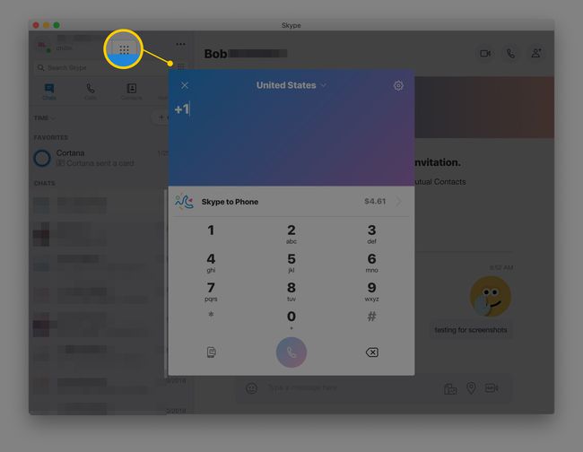 Näppäimistö Skype-puheluiden soittamiseen tavallisiin puhelinnumeroihin macOS:ssä