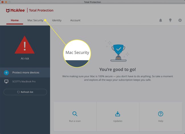 McAfee Total Protection -hallintapaneeli macOS:ssä