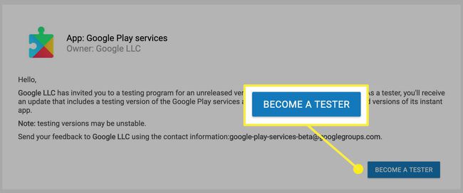 Painike, jota napsautetaan avataksesi testiohjelman Google Playssa.