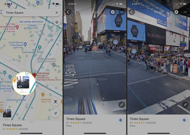 Google Maps Street View -kuvake korostettuna ja näyttää New Yorkin Street View'n