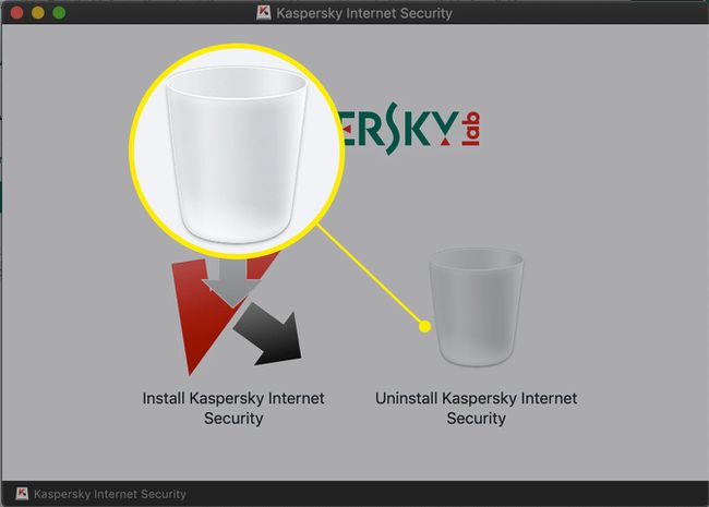 Kaksoisnapsauta roskakorikuvaketta, jossa lukee "Poista Kaspersky Internet Securityn asennus".