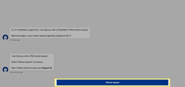 Valitse "Refund Request" PlayStation-tukibotissa.