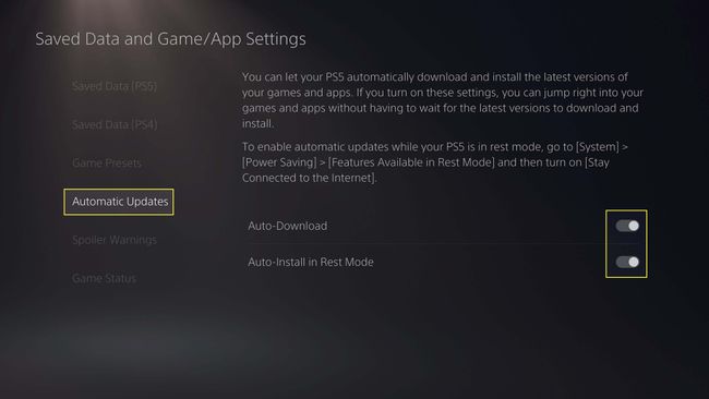 Poista käytöstä automaattinen lataus ja automaattinen asennus lepotilassa PS5:ssä.