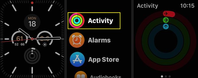 Käynnistä Activity-sovellus Apple Watchissasi.  (Sovelluskuvake näyttää kolme rengasta.)