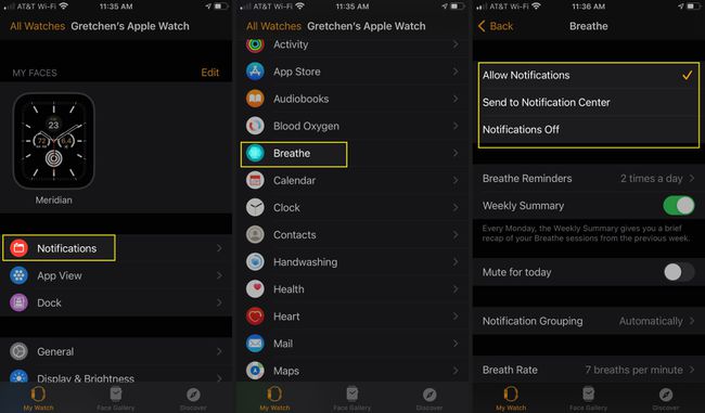 Mukauta Breathe-ilmoituksia Watch-sovelluksessa