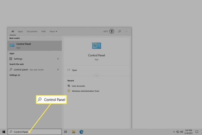 Etsi Ohjauspaneelin merkintä Windows 10:ssä