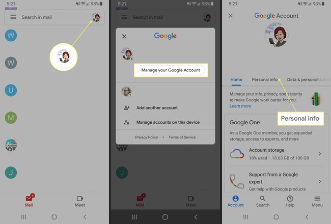 Hallinnoi Google-tiliäsi Androidin Gmail-sovelluksessa