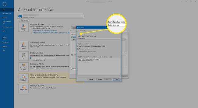 Nimeä uusi viivästetty toimitussähköpostisääntö.