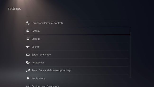 Järjestelmä-otsikko PS5:n asetuksissa