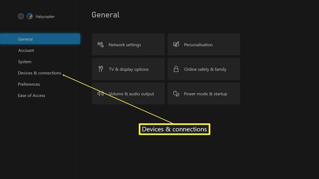 Xbox Series X/S -asetukset laitteet ja liitännät korostettuina
