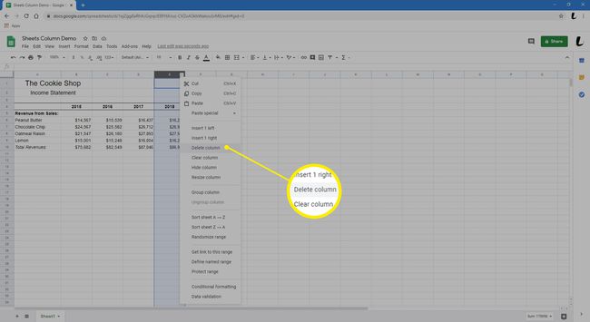 Valitse tämä, jos haluat poistaa sarakkeen Sheetsista.
