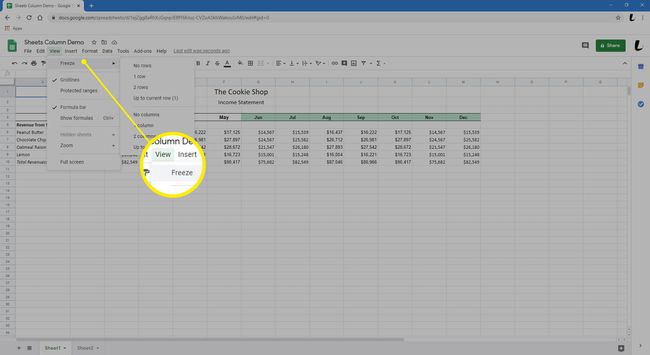 Google Sheets näyttää laskentataulukon tiedoista.