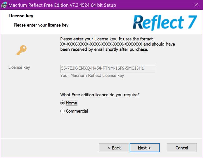 Macrium Reflect Free Edition -lisenssiavaimen valinta