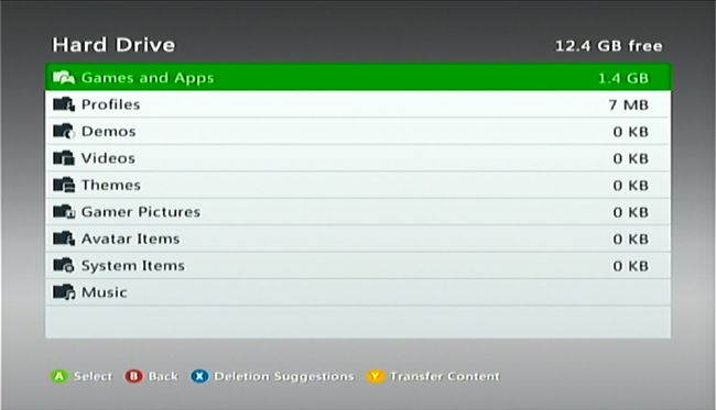Pelit ja sovellukset Xbox 360:n kiintolevyllä