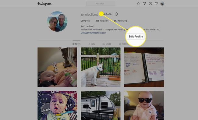 Muokkaa profiilia -vaihtoehto Instagram for webissä.