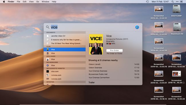 Mac OS Spotlight Search Movie Purchase Preview