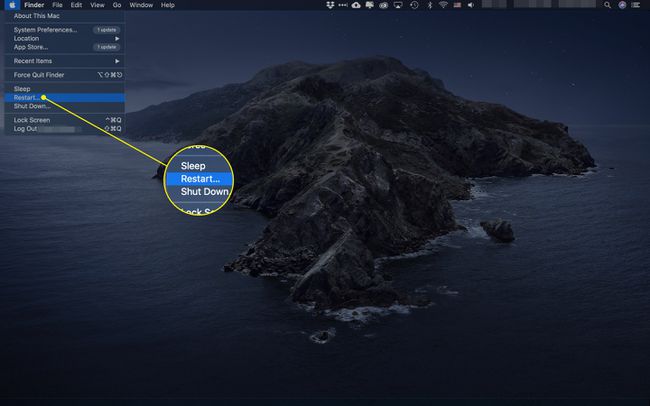 Uudelleenkäynnistyskomento macOS:ssä