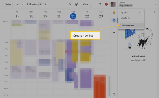 Luo uusi luettelovalikkokohta Google Tasksissa Google-kalenterin kautta