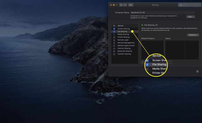 Tiedostonjakovaihtoehto macOS:n jakamisasetuksissa
