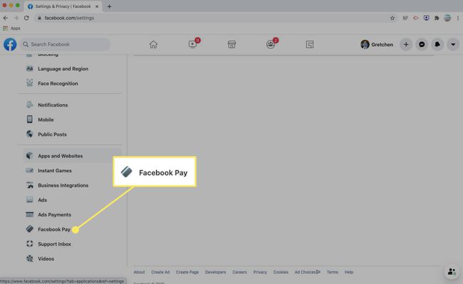 Facebook Pay työpöytäasetuksissa