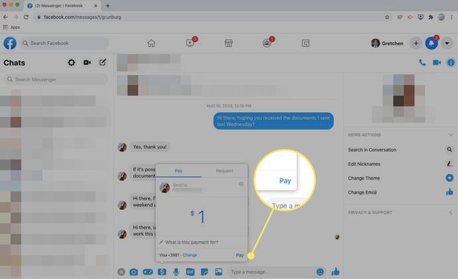 Maksupainike Facebook Messengerissä