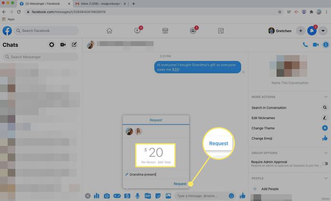 Rahapyyntö Messengerissä
