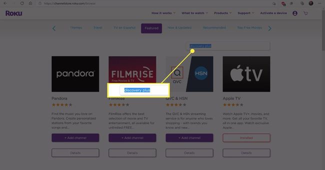 Etsi Discovery plus Roku-kanavakaupasta.