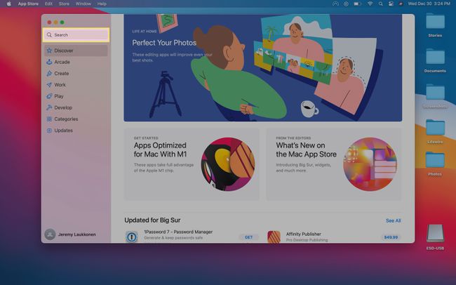 Hakupalkki korostettuna Mac App Storessa.