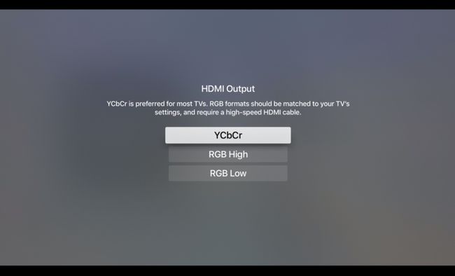 Apple TV:n HDMI-lähtönäyttö asetettu YCbEr-tilaan