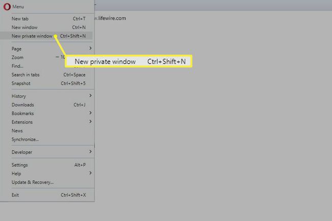 Uusi yksityinen ikkuna Opera for Windowsissa