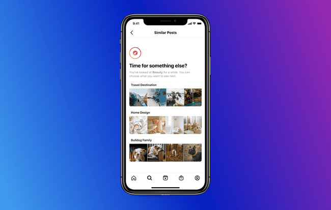 Instagram-sovellus, joka suosittelee tutustumaan toiseen aiheeseen