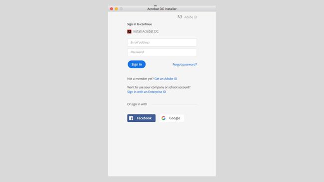 Kuvakaappaus Adobe DC -asennusohjelmasta.