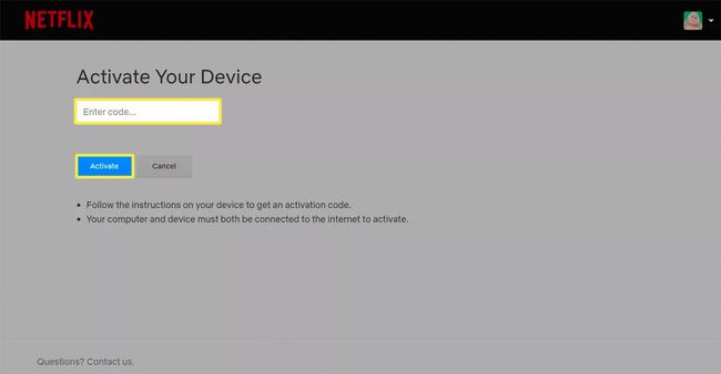 Netflix Aktivoi laitteesi sivu selaimessa.