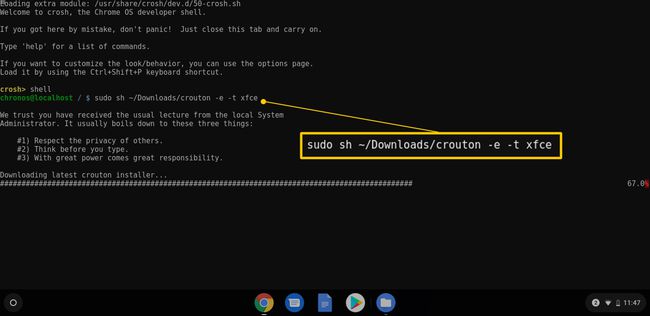 sudo sh crouton -komento Chromebookin crosh-kehotteessa