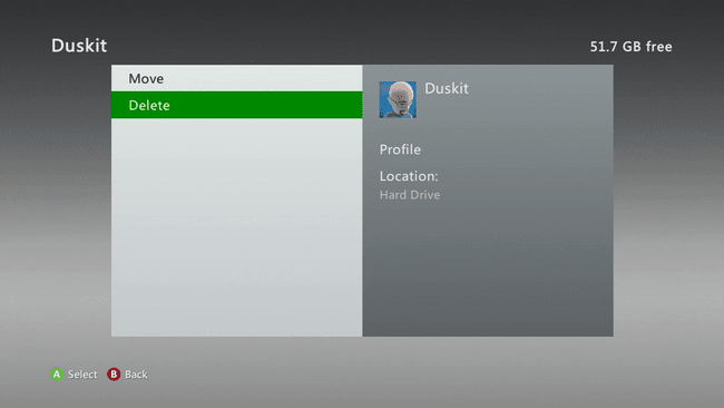 Kuvakaappaus profiilin poistamisesta Xbox 360:ssa.