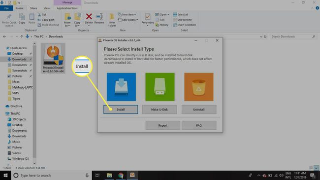 Avaa Phoenix OS -asennusohjelma ja valitse Asenna.